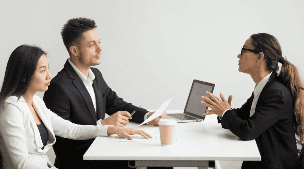 Business consultation with professionals discussing strategies.